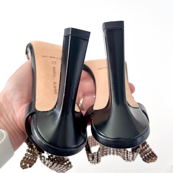 MANOLO BLAHNIK | Bashifa Black Leather Jewel Ankle Bracelet Strap Sandal US 6 - Picture 12 of 14